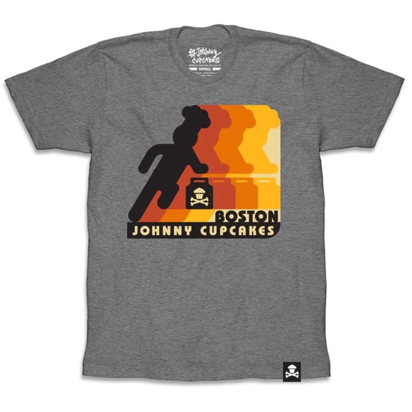 NEW Johnny Cupcakes Boston Runner Boston Exclusive Heather Gray Tee Shirt Medium - Picture 1 of 8